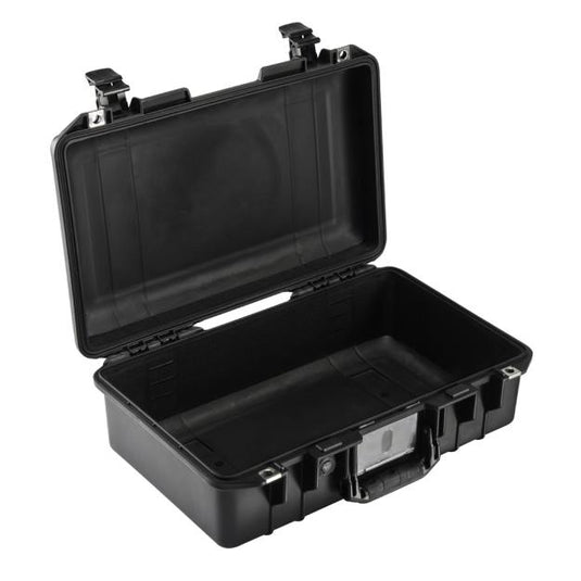 A black Pelican 1485 Air Case open with no foam inside.