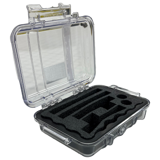 A Pelican 1020 case open with a custom syringe kit foam insert inside.