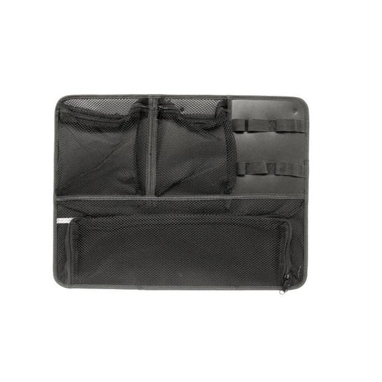 A black Pelican 1569 lid organizer with zippered mesh pockets designed to fit the Pelican 1560 case.