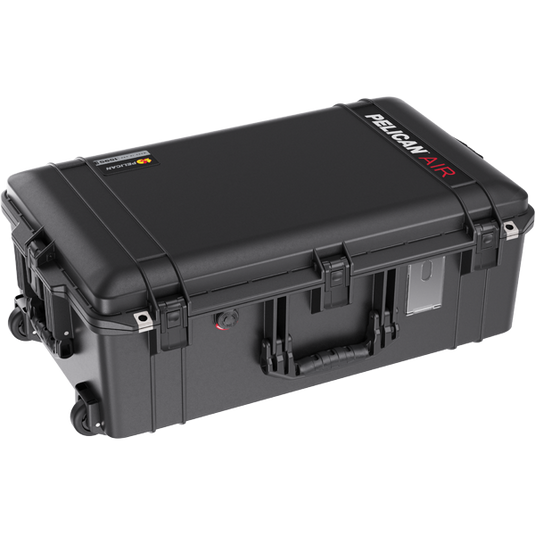 A black Pelican 1595 Air Case, a sturdy protective carrying case with a handle and secure clasps.