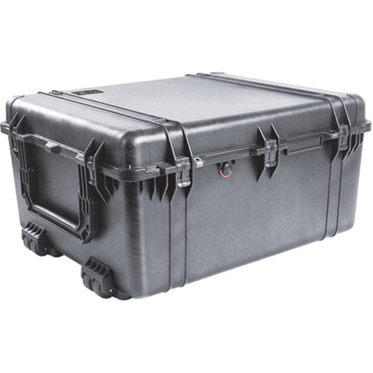 A black Pelican 1690 Transport Case closed, showing the exterior handles and latches.