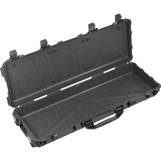 A black Pelican 1720 Long Case open with no foam inside.
