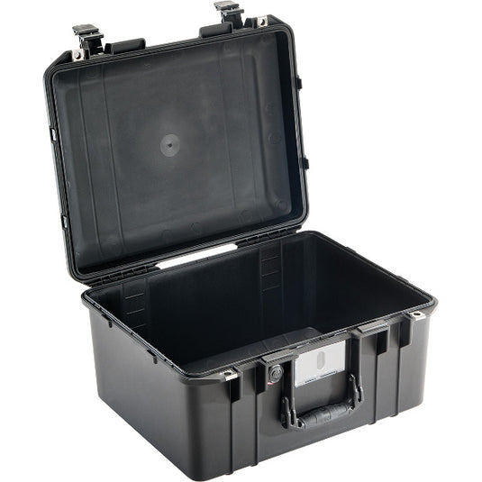 A black Pelican 1557 Air Case open with no foam inside.