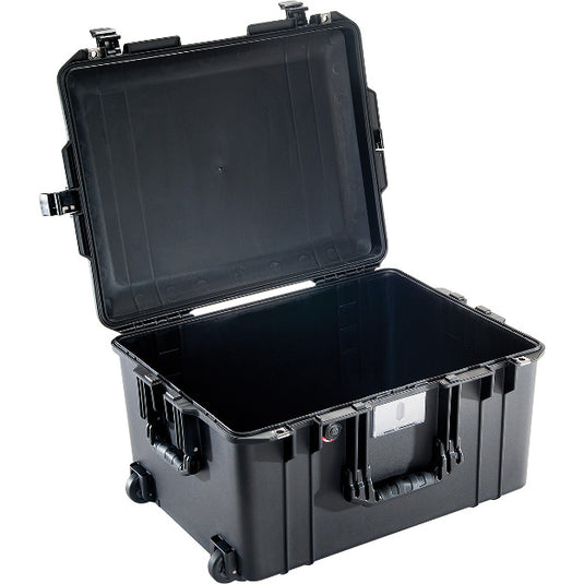 A black Pelican 1607 Air Case open with no foam inside.