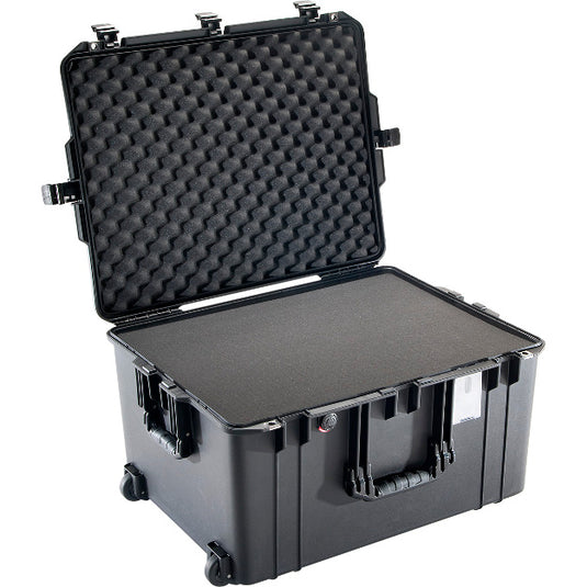 A black Pelican 1637 Air Case open, showing the foam interior.