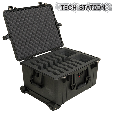 A black Pelican 1620 Universal Laptop case open with custom foam for laptops.
