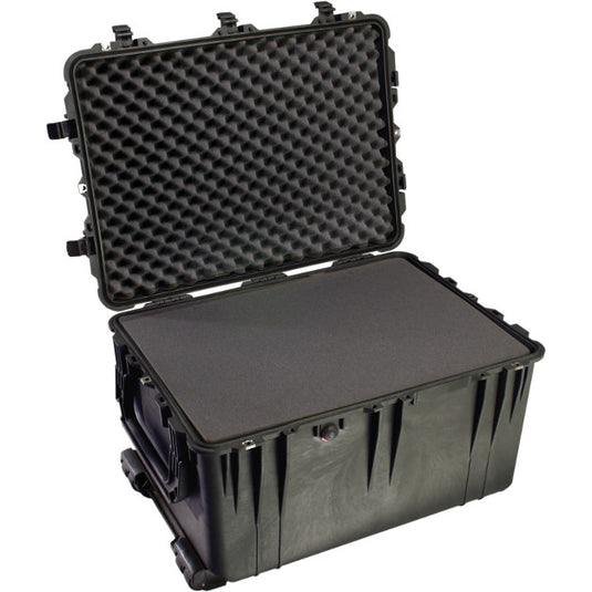A black Pelican 1660 Transport Case with a foam interior.