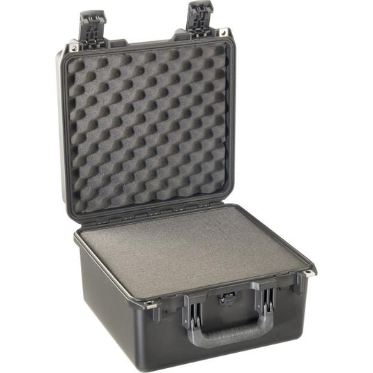 A black iM2275 Storm Case open with a foam interior.