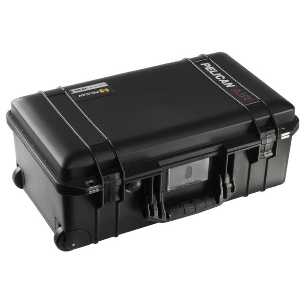 Load image into Gallery viewer, A black Pelican 1535 Air Carry-On Case closed showing its handle and business card holder.
