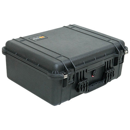 Load image into Gallery viewer, A black Pelican 1550 case closed showing the exterior handle and latches.
