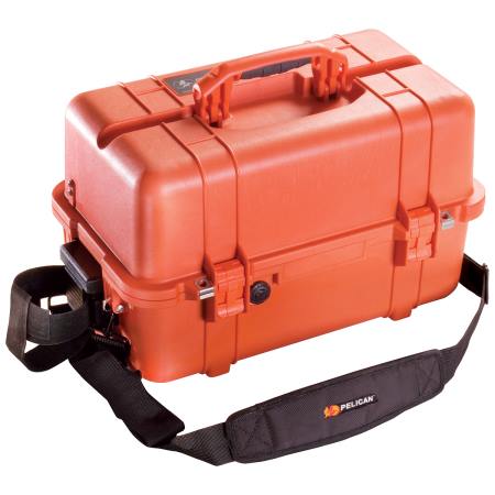 Load image into Gallery viewer, Orange Pelican 1460 EMS case with a black shoulder strap and a handle.
