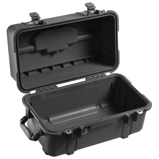A black Pelican 1460 case open, with no foam inside.