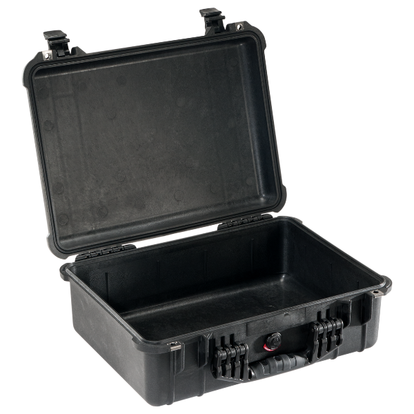 Load image into Gallery viewer, A black Pelican 1520 case open with no foam inside.
