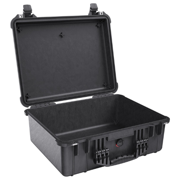 Load image into Gallery viewer, A black Pelican 1550 case open with no foam inside.
