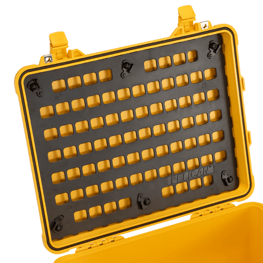 A black Pelican 1560 MOLLE Panel Lid Kit installed in a case.