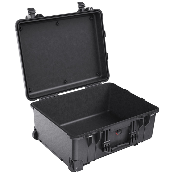 Load image into Gallery viewer, A black Pelican 1560 case open with no foam inside.
