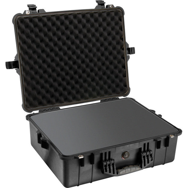 Load image into Gallery viewer, A black Pelican 1600 case with a foam interior.
