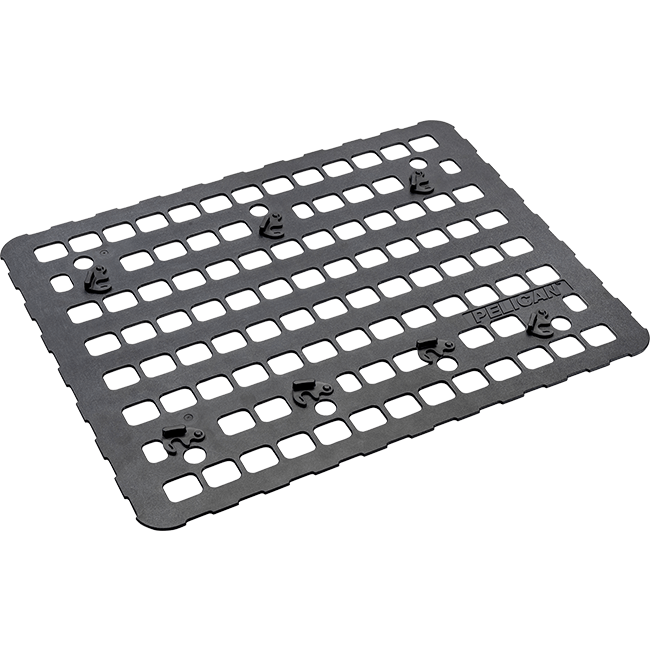 A black Pelican 1610 MOLLE lid panel kit with a grid-like pattern and multiple attachment points.