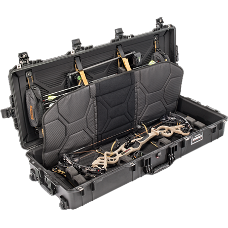 Load image into Gallery viewer, A Pelican 1745 Air Bow Case with an open divider showing a bow.
