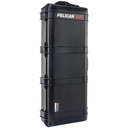 Load image into Gallery viewer, A Pelican 1745 Air Bow Case standing up and showing it&#39;s verified Pelican logo.
