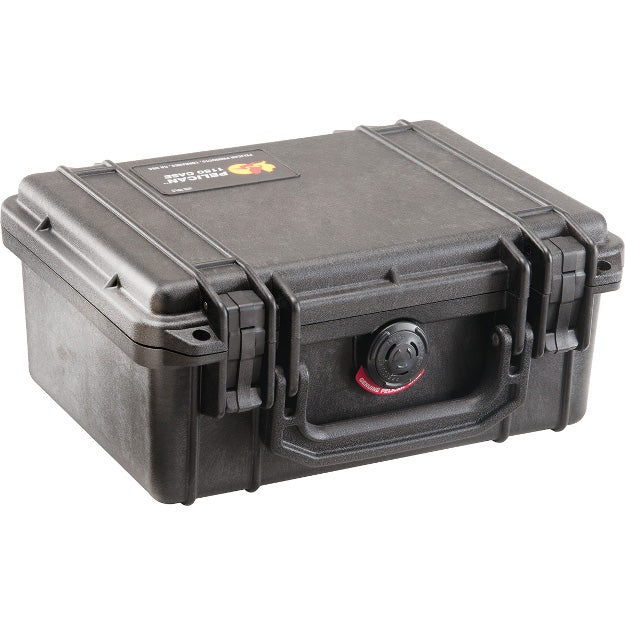 Load image into Gallery viewer, A black Pelican 1150 case closed, showing the exterior latches and handle.

