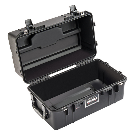 A black Pelican 1465 Air Case open with no foam.