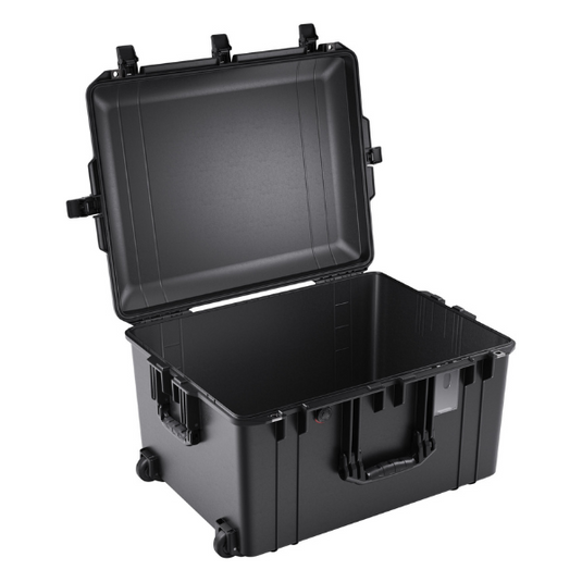 A black Pelican 1637 Air Case open with no foam inside.