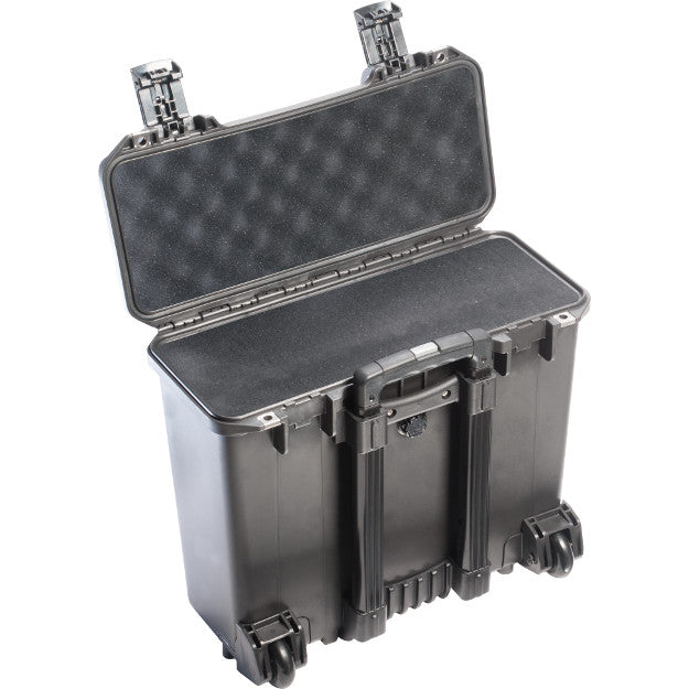 A black iM2435 Storm carry-on case with a foam interior.