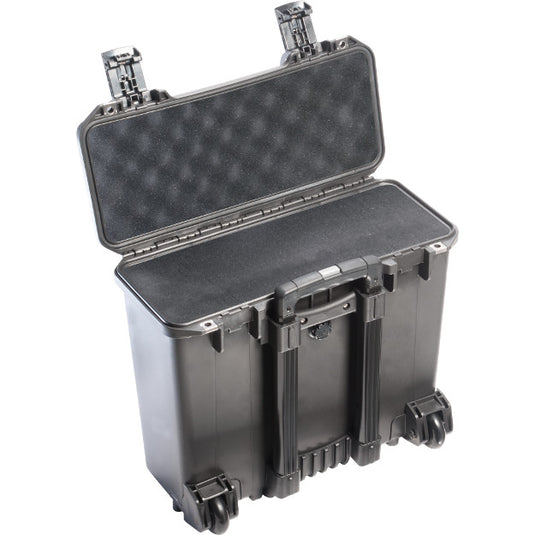 A black iM2435 Storm carry-on case with a foam interior.