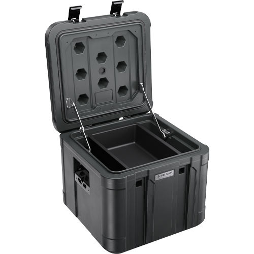 A black Pelican TX50 Adventure Case open.