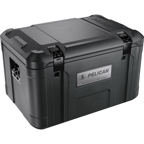 A black Pelican TX80 Adventure Case with a sturdy handle and locking mechanism.