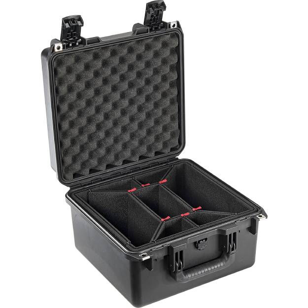 A black iM2275 TrekPak case with a black divider inside and a foam lining on the lid.