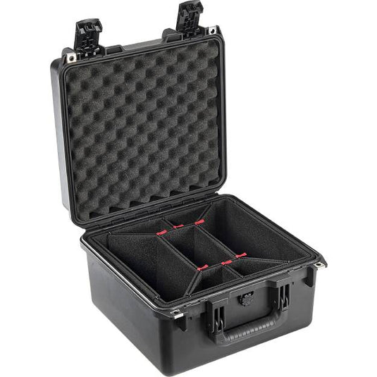 A black iM2275 TrekPak case with a black divider inside and a foam lining on the lid.