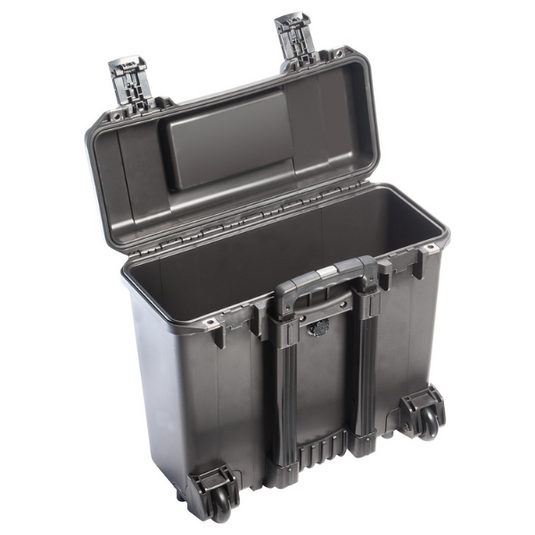 A black iM2435 Storm carry-on case with no foam inside.