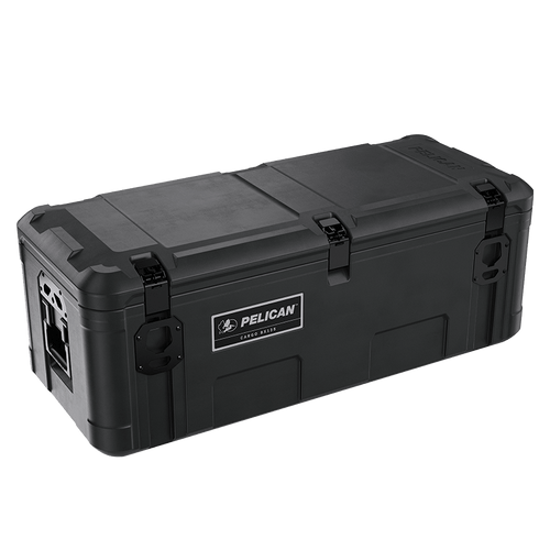 A black Pelican cargo BX135 case designed for Mid and Full-size pickups, suitable for storing larger gear.
