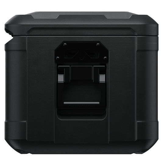 A sideview of a black Pelican BX135 case showing a tie point.